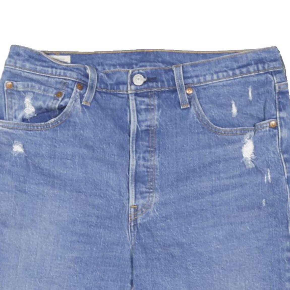 LEVI'S Womens Denim Blue Casual Shorts M W34 Frayed Hem Distressed
