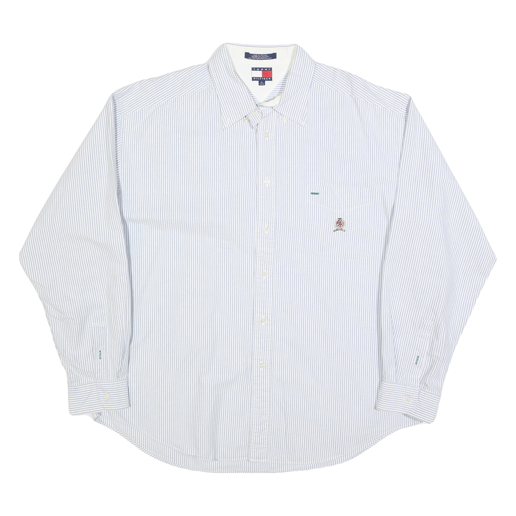 TOMMY HILFIGER Mens Blue & White Striped Shirt XL Classic Button-Down Cotton