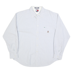 TOMMY HILFIGER Mens Blue & White Striped Shirt XL Classic Button-Down Cotton
