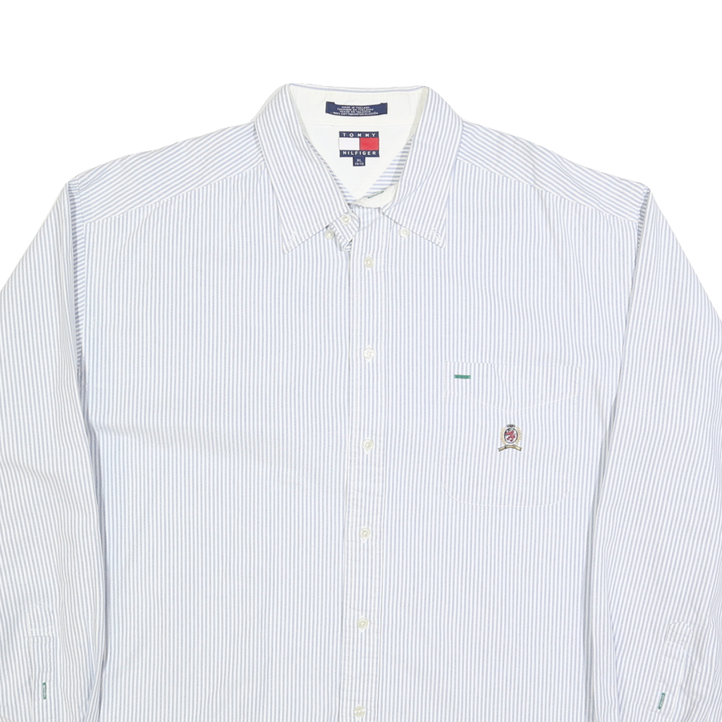 TOMMY HILFIGER Mens Blue & White Striped Shirt XL Classic Button-Down Cotton