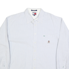 TOMMY HILFIGER Mens Blue & White Striped Shirt XL Classic Button-Down Cotton