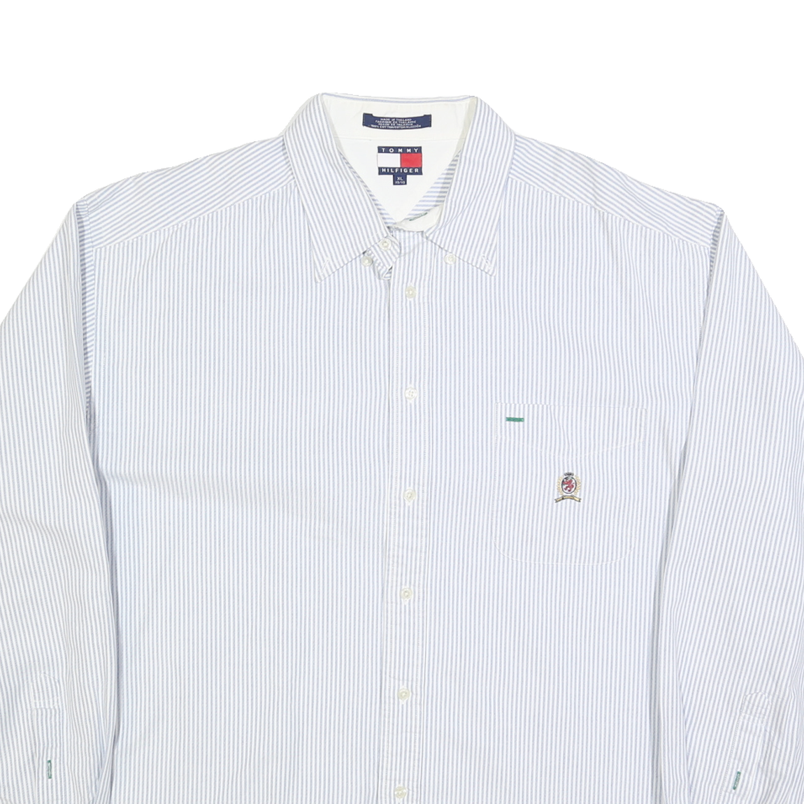 TOMMY HILFIGER Mens Blue & White Striped Shirt XL Classic Button-Down Cotton