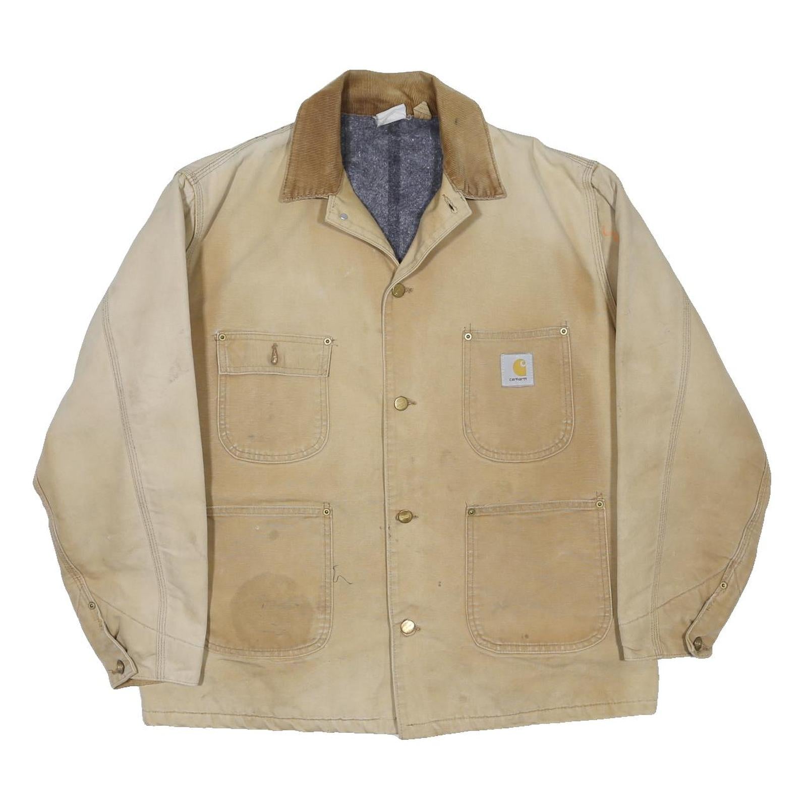 CARHARTT Blanket-Lined Mens Beige & Brown Button Jacket XL Cotton Workwear