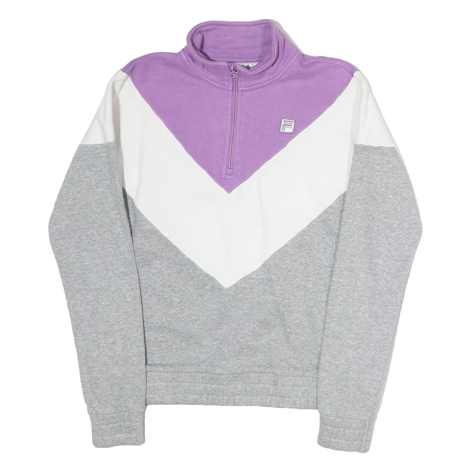 FILA Womens Purple & White Sweatshirt Crew Neck S Colourblock Half Zip Pullover