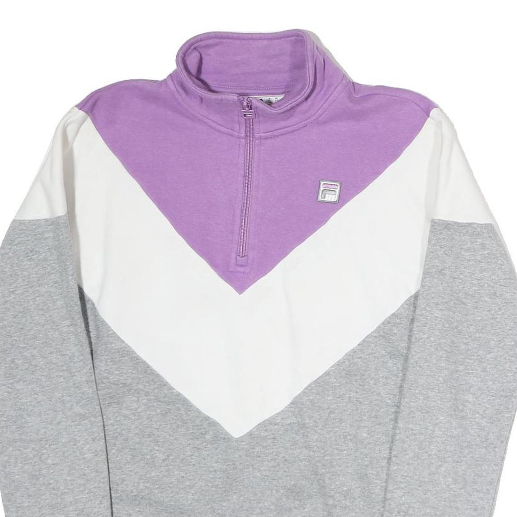 FILA Womens Purple & White Sweatshirt Crew Neck S Colourblock Half Zip Pullover