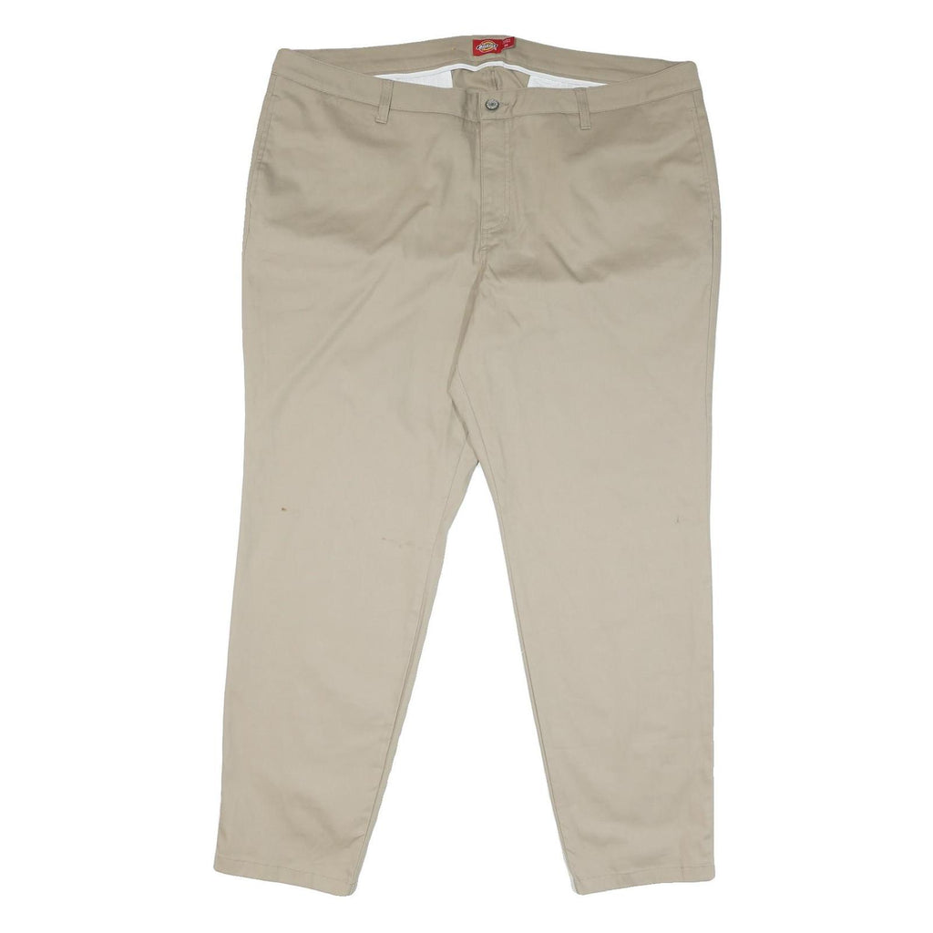DICKIES Mens Cotton Blend Beige Regular Fit Straight Leg Trousers W46 L31