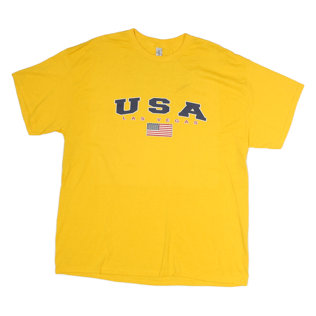 GILDAN Mens Yellow USA Las Vegas Graphic T-Shirt XL Short Sleeve Crew Neck