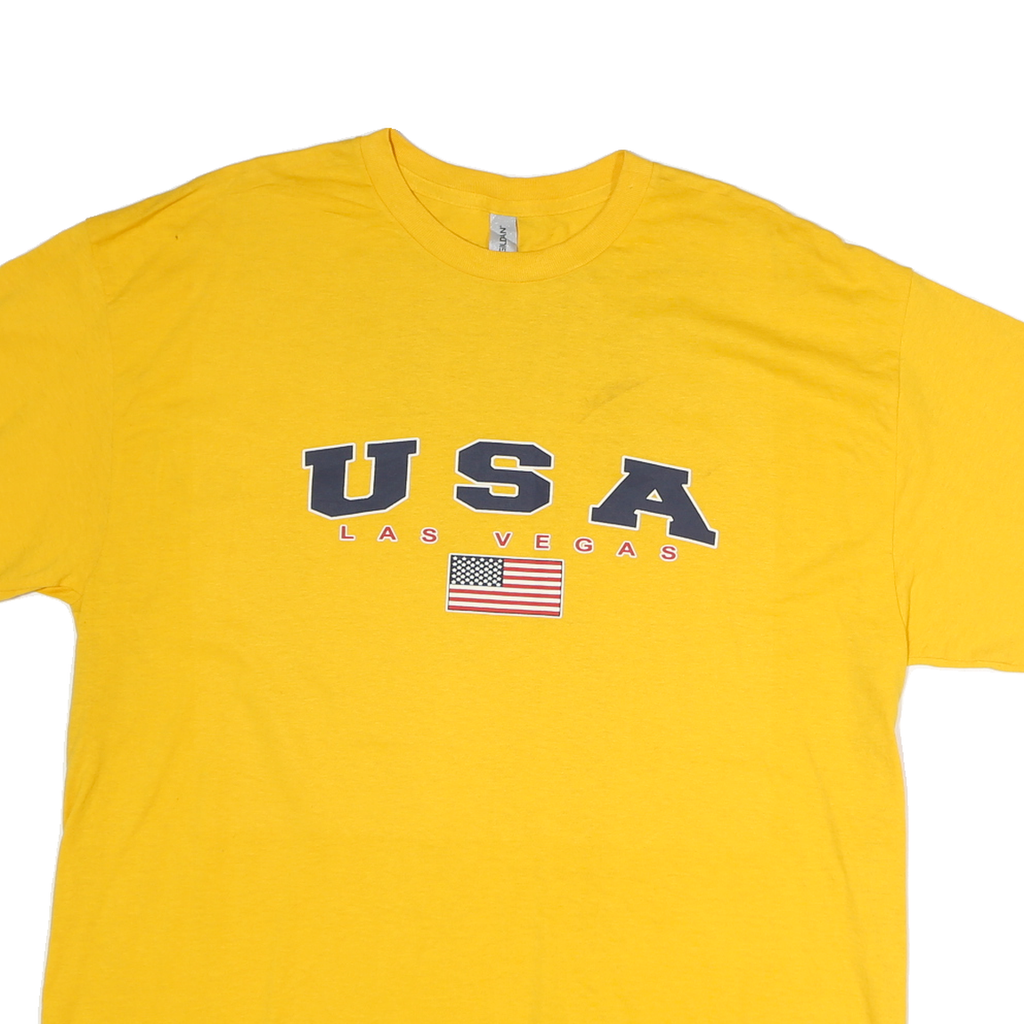 GILDAN Mens Yellow USA Las Vegas Graphic T-Shirt XL Short Sleeve Crew Neck