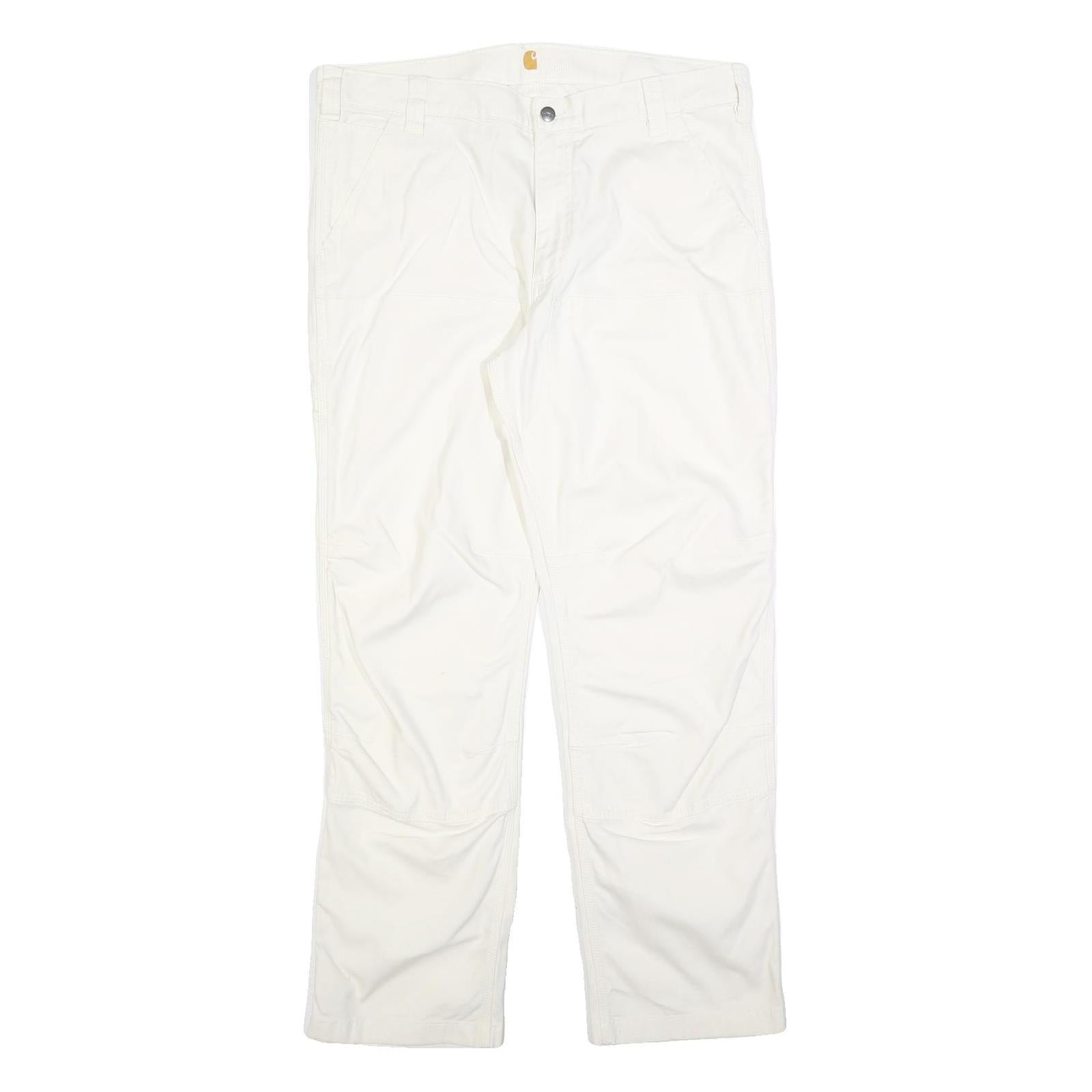 CARHARTT Mens Cotton Blend White Relaxed Straight Trousers W38 L32 Workwear