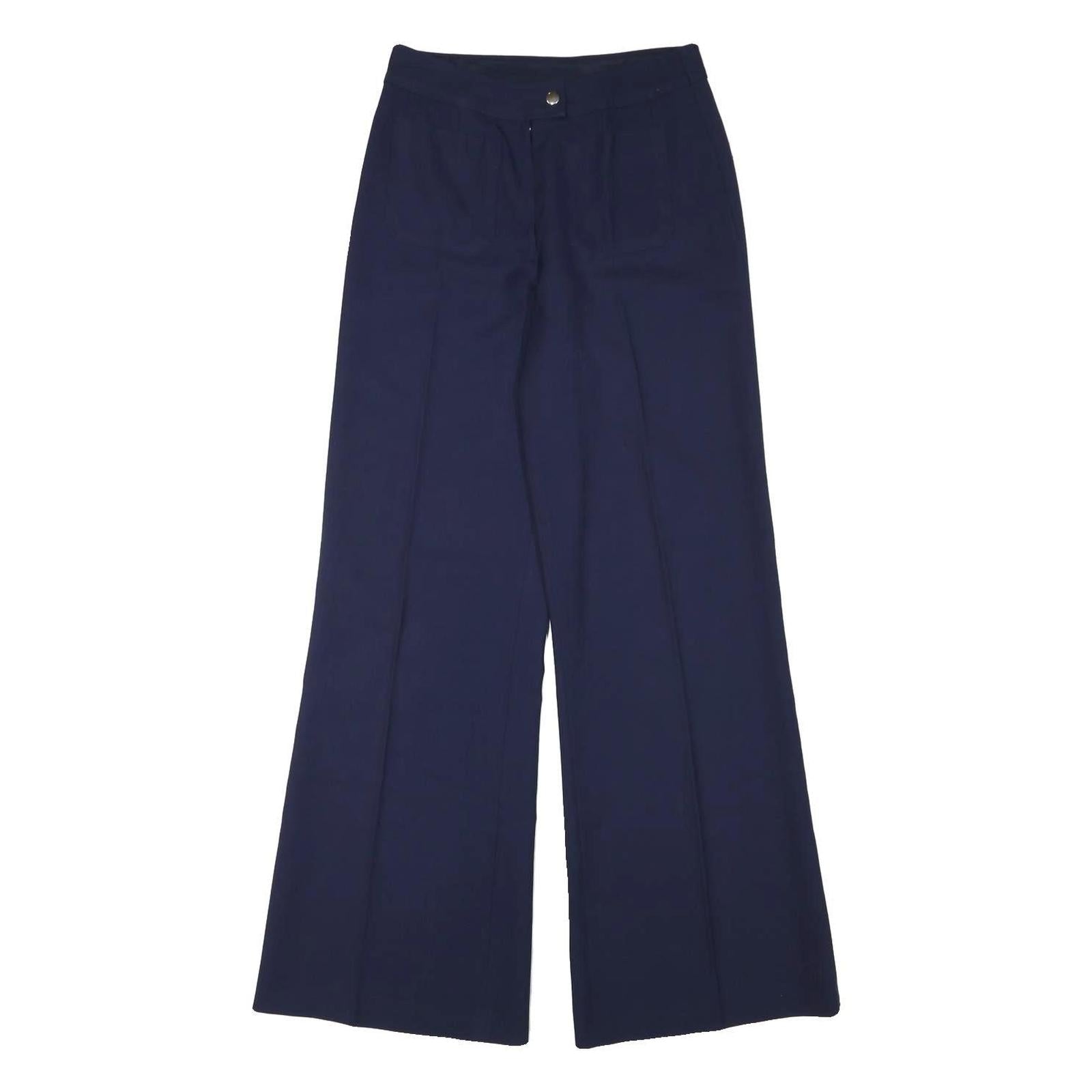 Womens Polyester Navy Relaxed Wide-Leg Trousers W26 L31 Zip Closure
