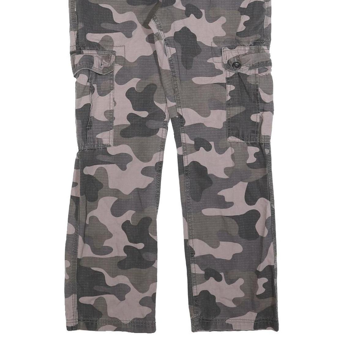 SOUTHPOLE Mens Cotton Blend Slim Cargo Trousers W30 L28 Grey Camouflage Outdoor