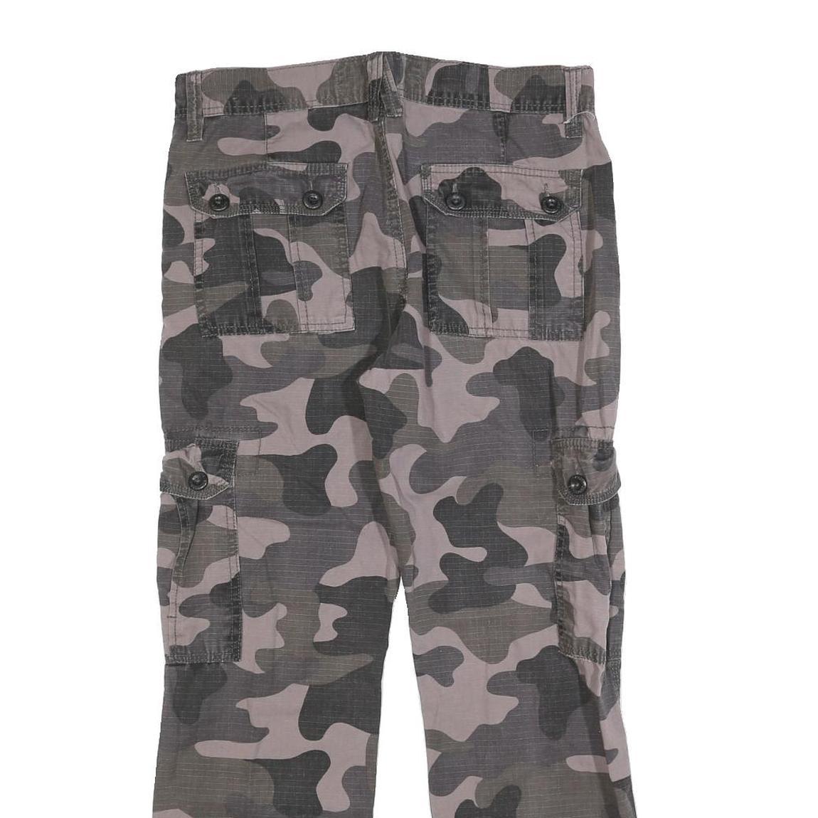 SOUTHPOLE Mens Cotton Blend Slim Cargo Trousers W30 L28 Grey Camouflage Outdoor