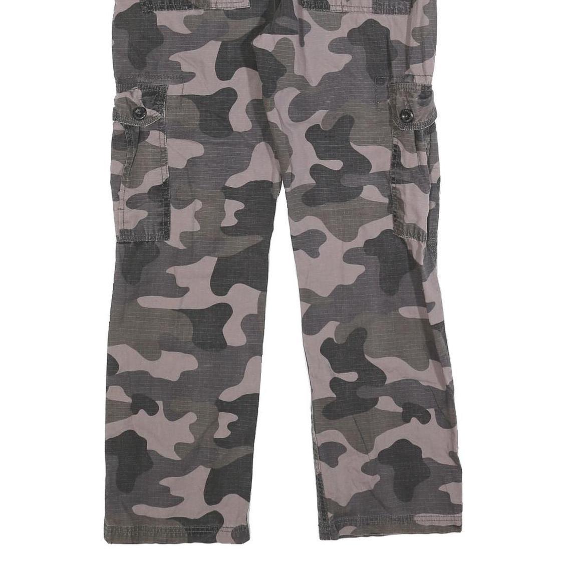 SOUTHPOLE Mens Cotton Blend Slim Cargo Trousers W30 L28 Grey Camouflage Outdoor