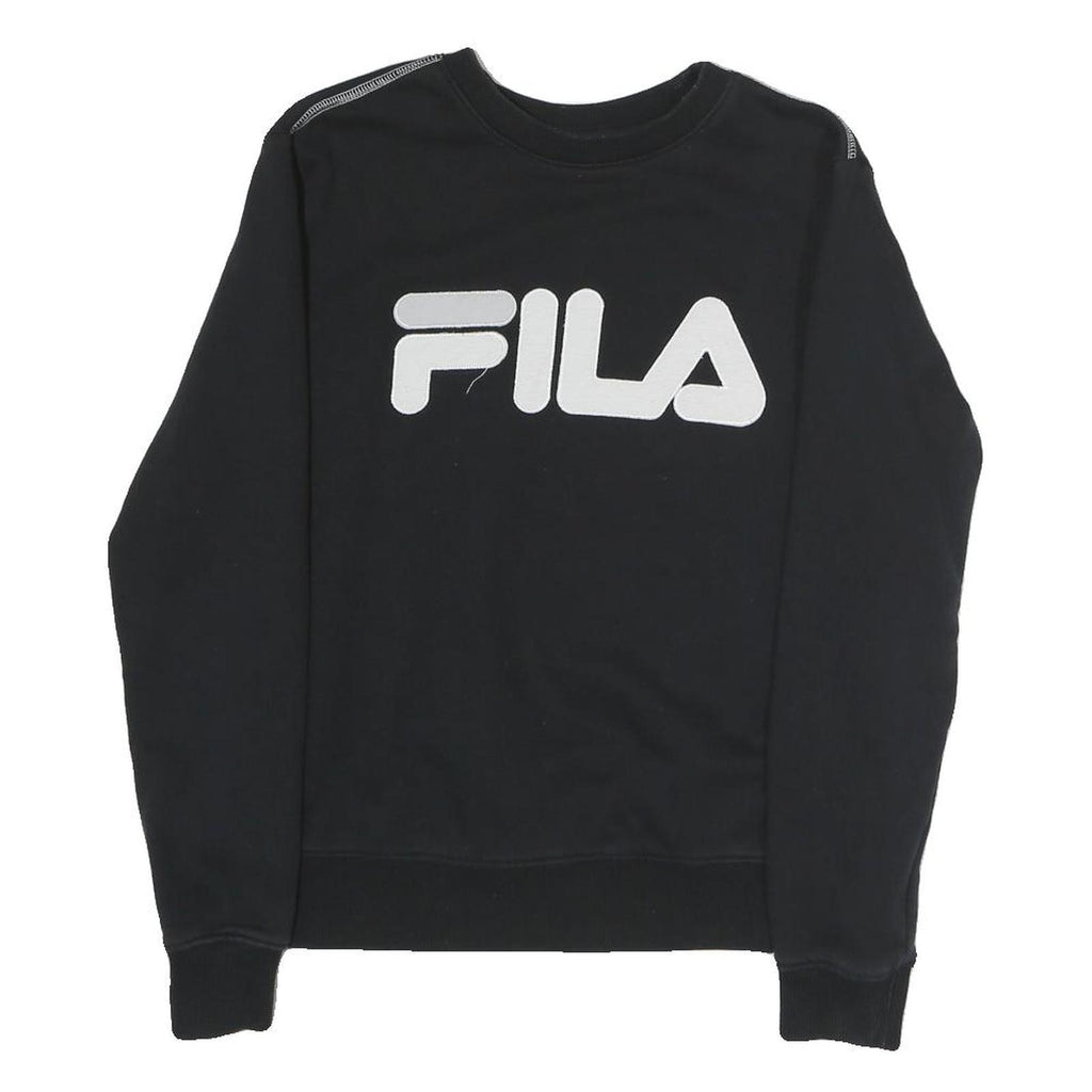 FILA Mens Black Sweatshirt Crew Neck S Logo Printed Cotton Blend Pullover