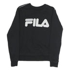 FILA Mens Black Sweatshirt Crew Neck S Logo Printed Cotton Blend Pullover