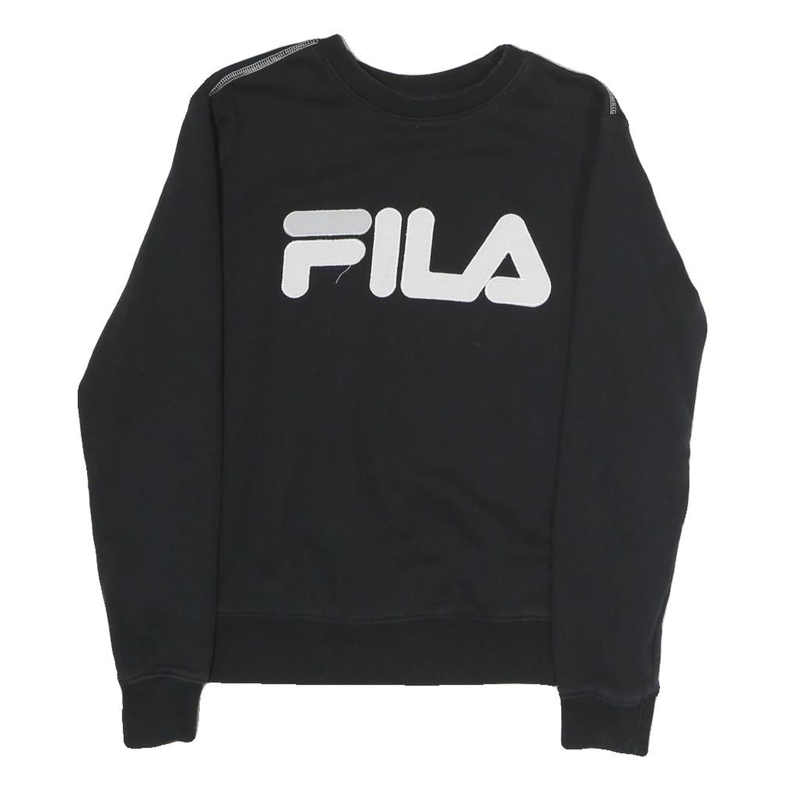 FILA Mens Black Sweatshirt Crew Neck S Logo Printed Cotton Blend Pullover