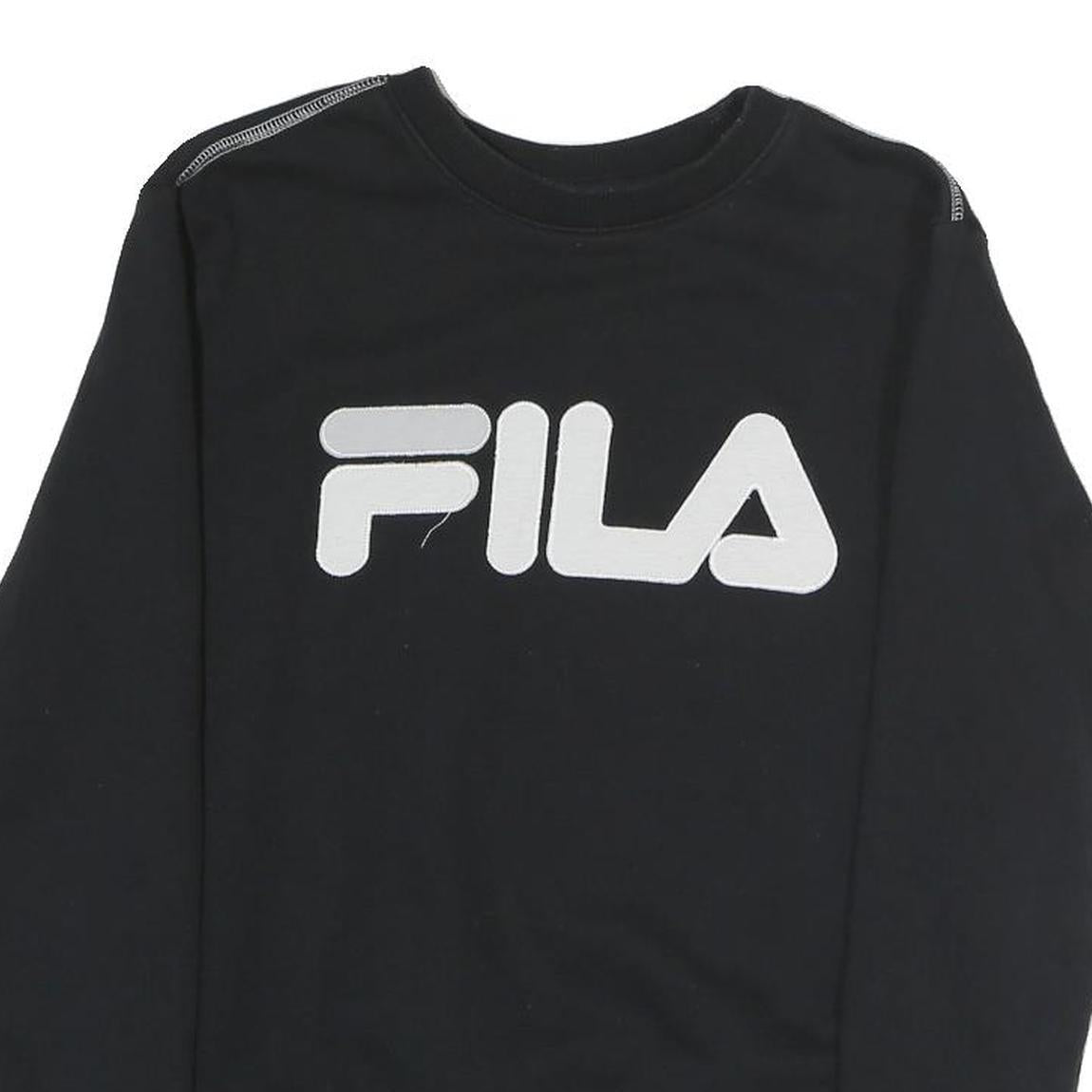 FILA Mens Black Sweatshirt Crew Neck S Logo Printed Cotton Blend Pullover