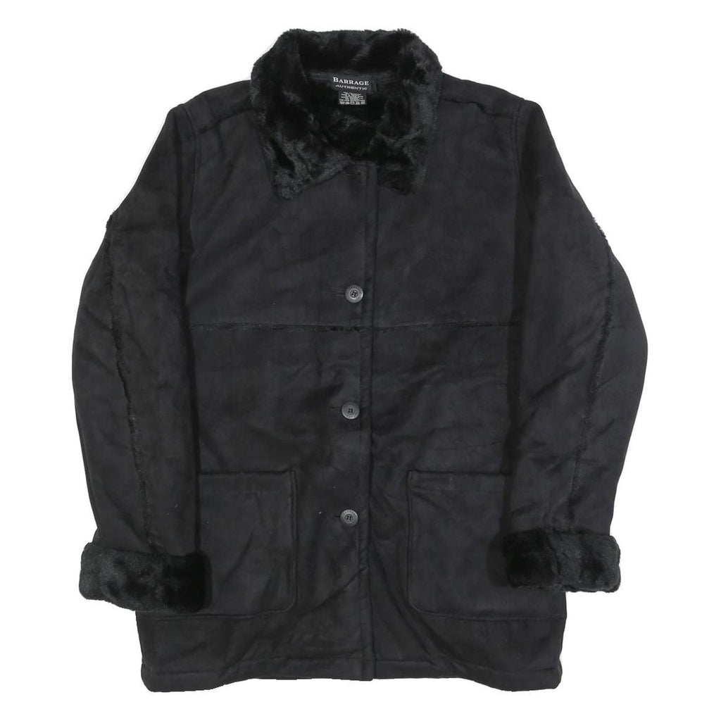 BARRAGE Womens Black Button Jacket M Polyester Blend Faux Fur Trim Winter