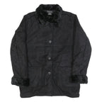 BARRAGE Womens Black Button Jacket M Polyester Blend Faux Fur Trim Winter