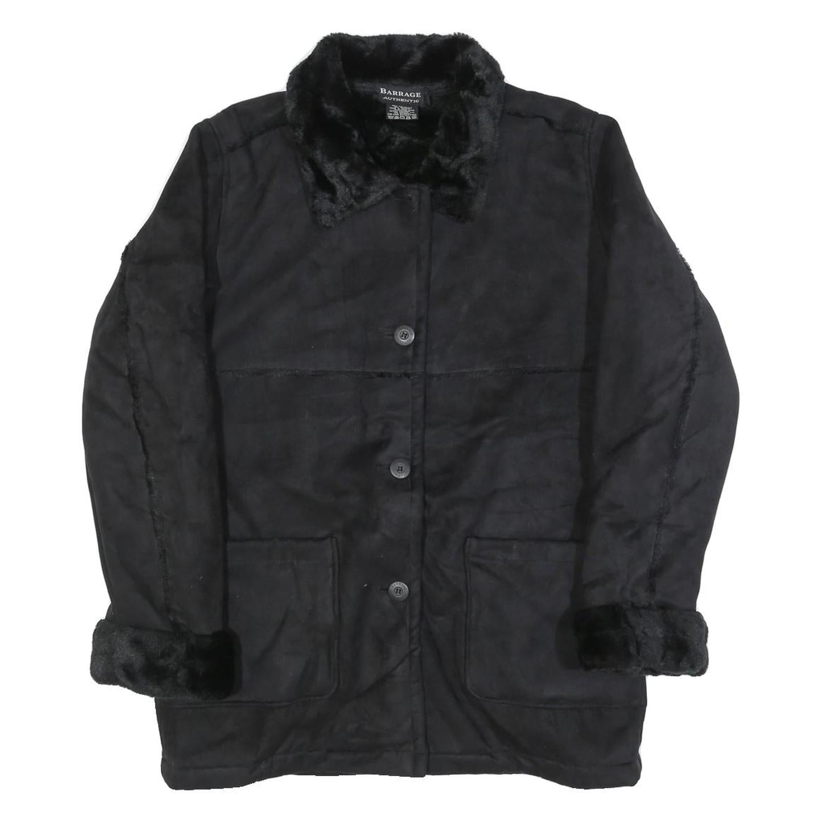 BARRAGE Womens Black Button Jacket M Polyester Blend Faux Fur Trim Winter