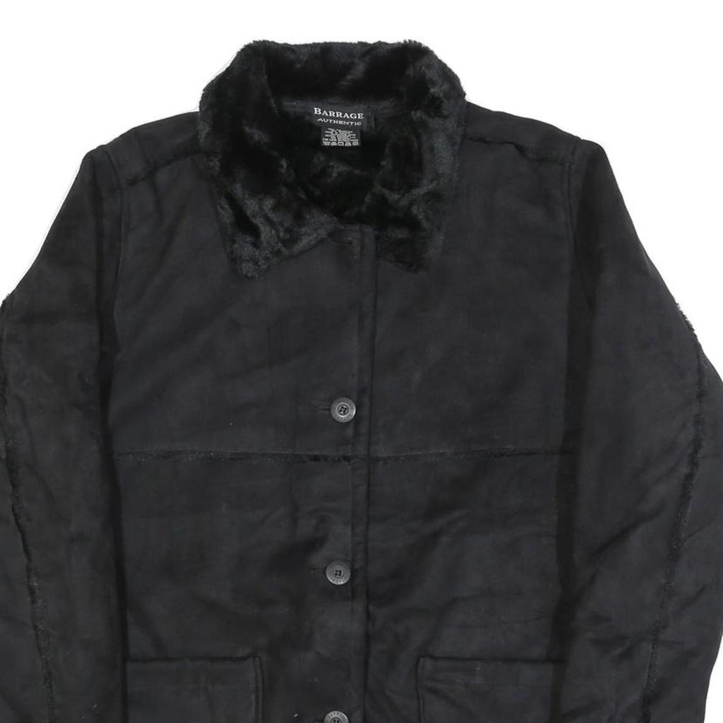 BARRAGE Womens Black Button Jacket M Polyester Blend Faux Fur Trim Winter