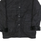 BARRAGE Womens Black Button Jacket M Polyester Blend Faux Fur Trim Winter