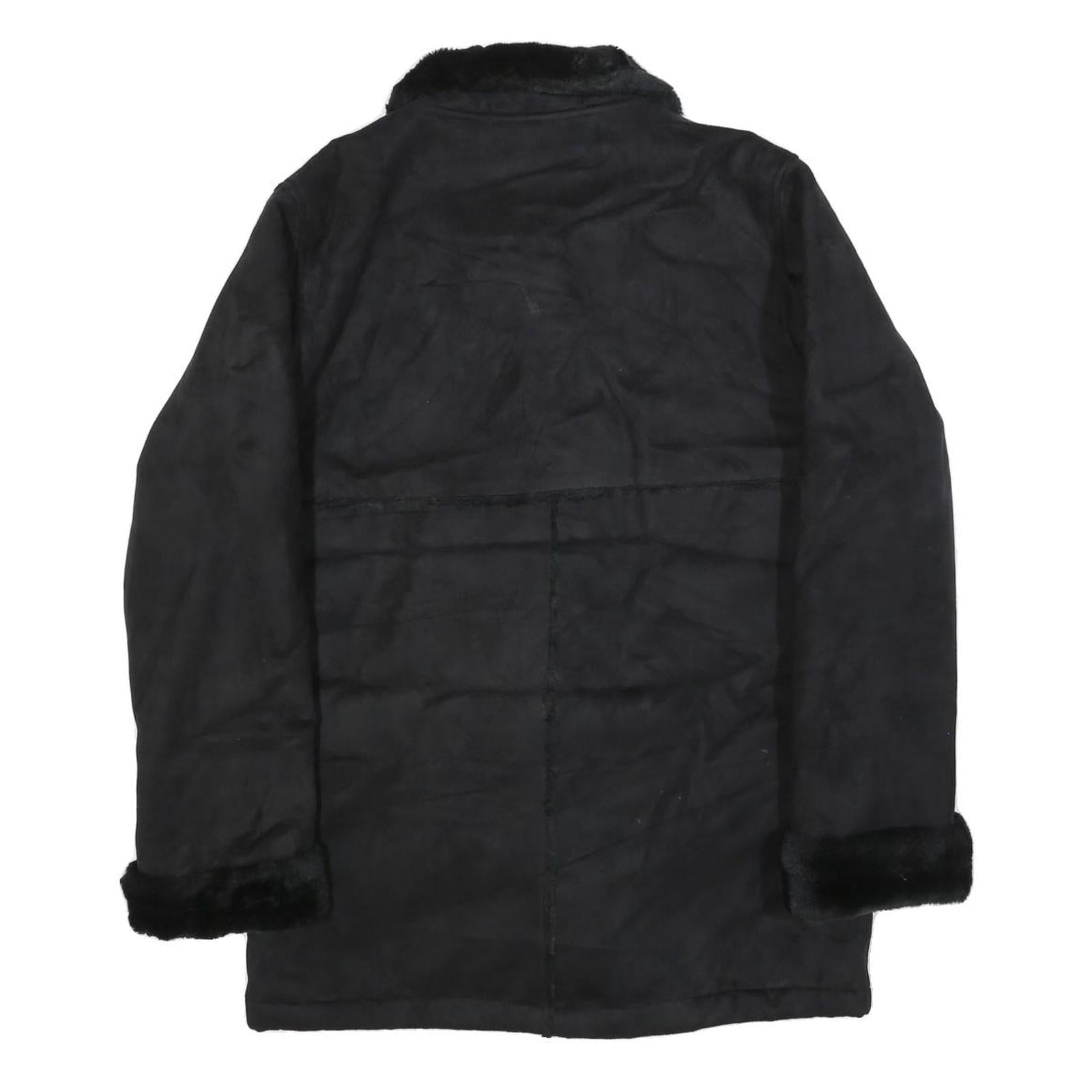 BARRAGE Womens Black Button Jacket M Polyester Blend Faux Fur Trim Winter