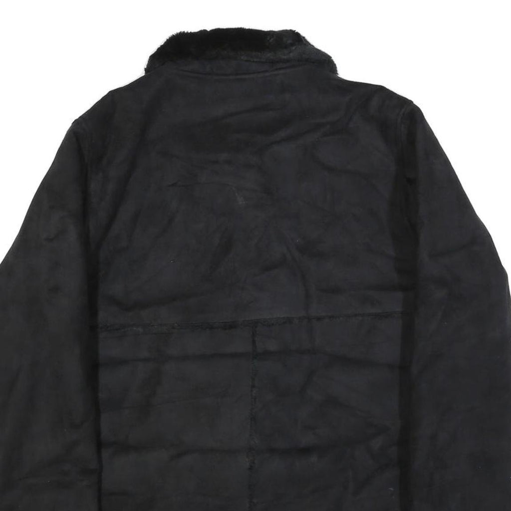 BARRAGE Womens Black Button Jacket M Polyester Blend Faux Fur Trim Winter