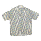 PIERRE CARDIN Mens Blue Beige Checked Rayon Shirt L Short Sleeve Lightweight