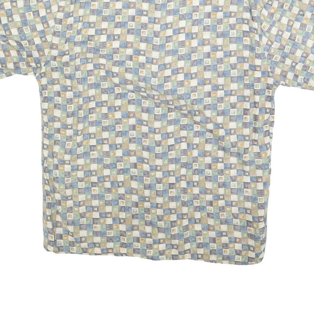 PIERRE CARDIN Mens Blue Beige Checked Rayon Shirt L Short Sleeve Lightweight