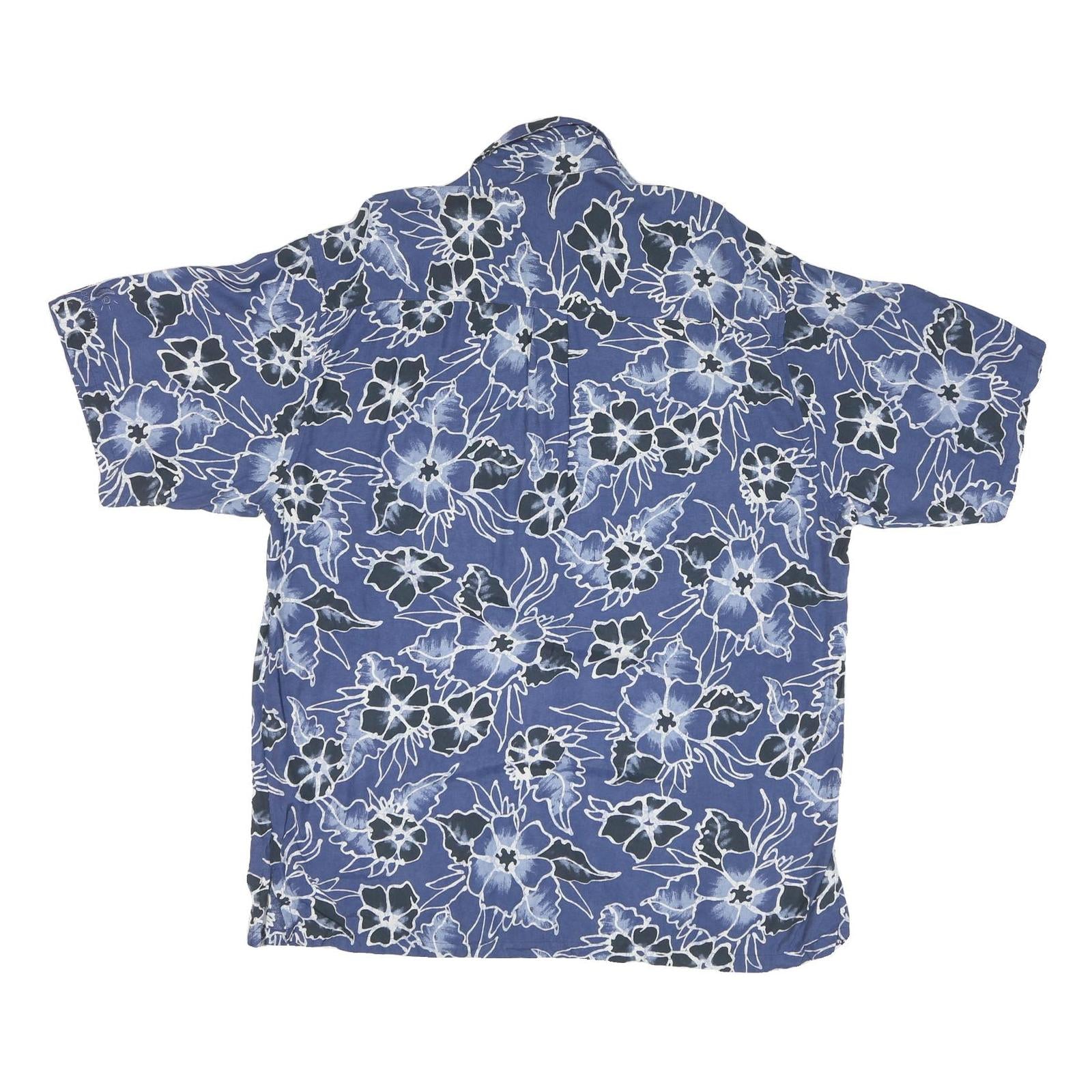 STRAIGHT DOWN Mens Blue Floral Rayon Shirt XL Lightweight Summer Casual