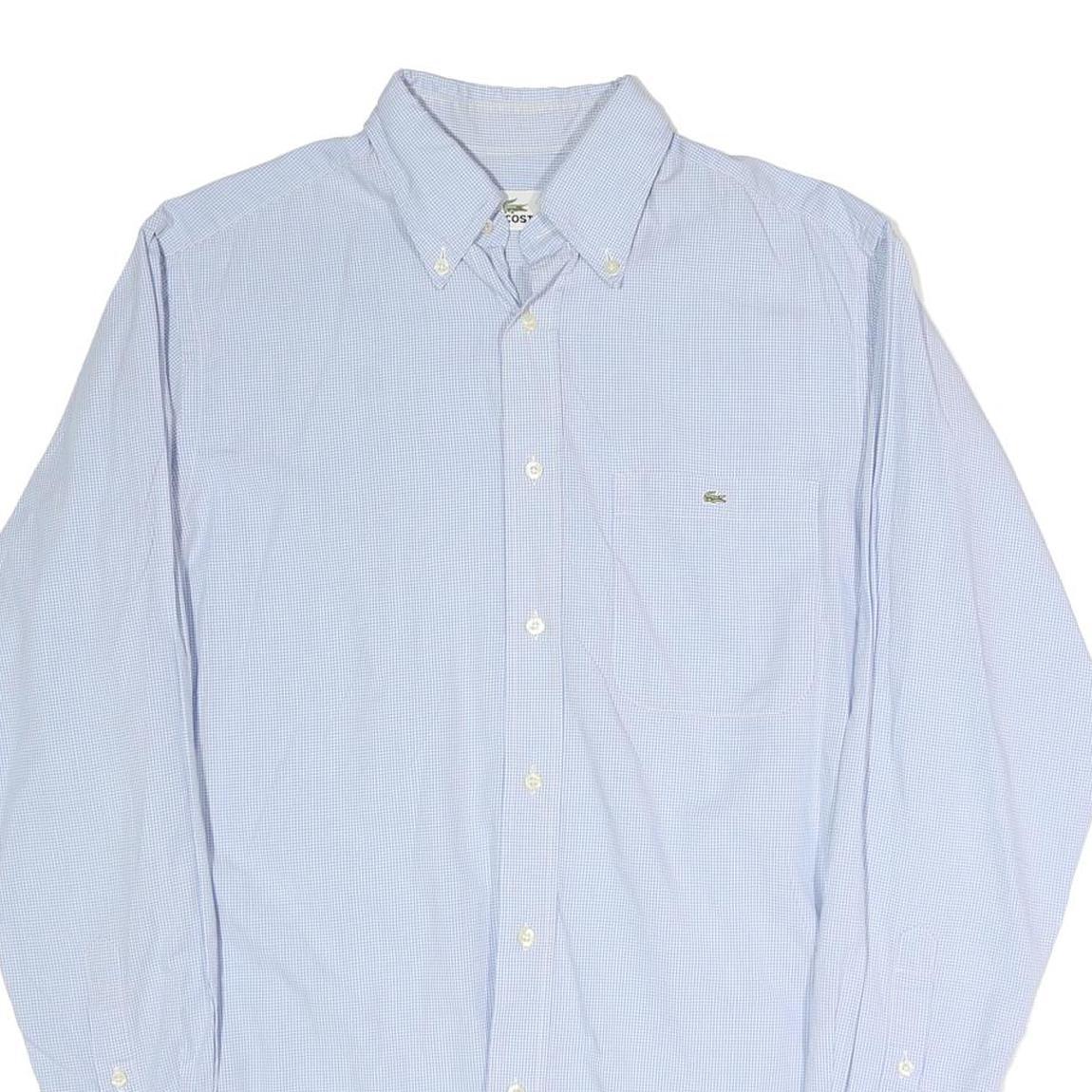 LACOSTE Mens Blue & White Button-Down Collar Cotton Blend Shirt M Classic Formal