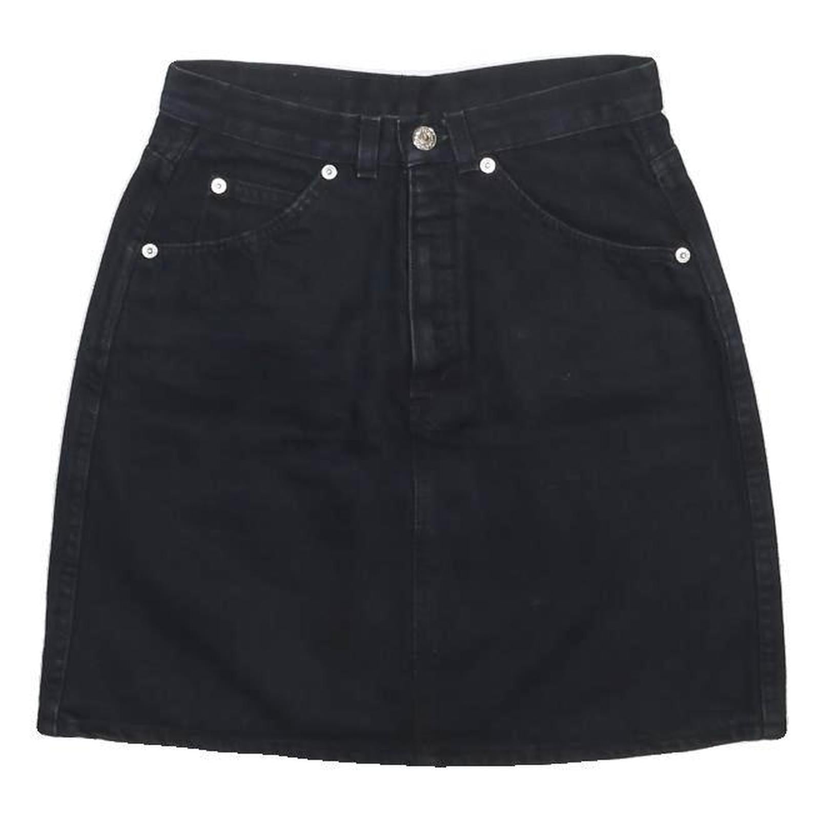 LEVI'S Womens Black Denim Mini Skirt Cotton S Pocketed Zip Closure Casual