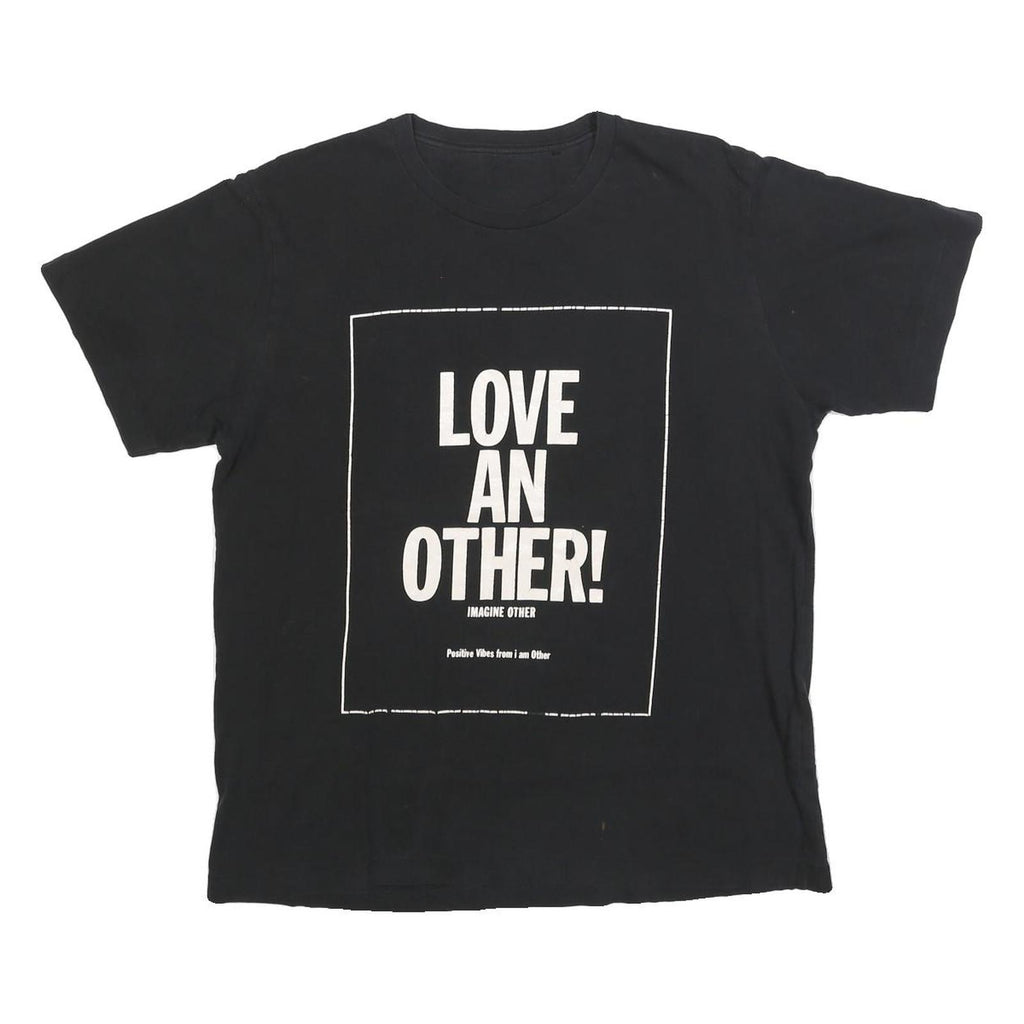Womens Black Cotton Blend Graphic T-Shirt L Short Sleeve Crew Neck Love Positive