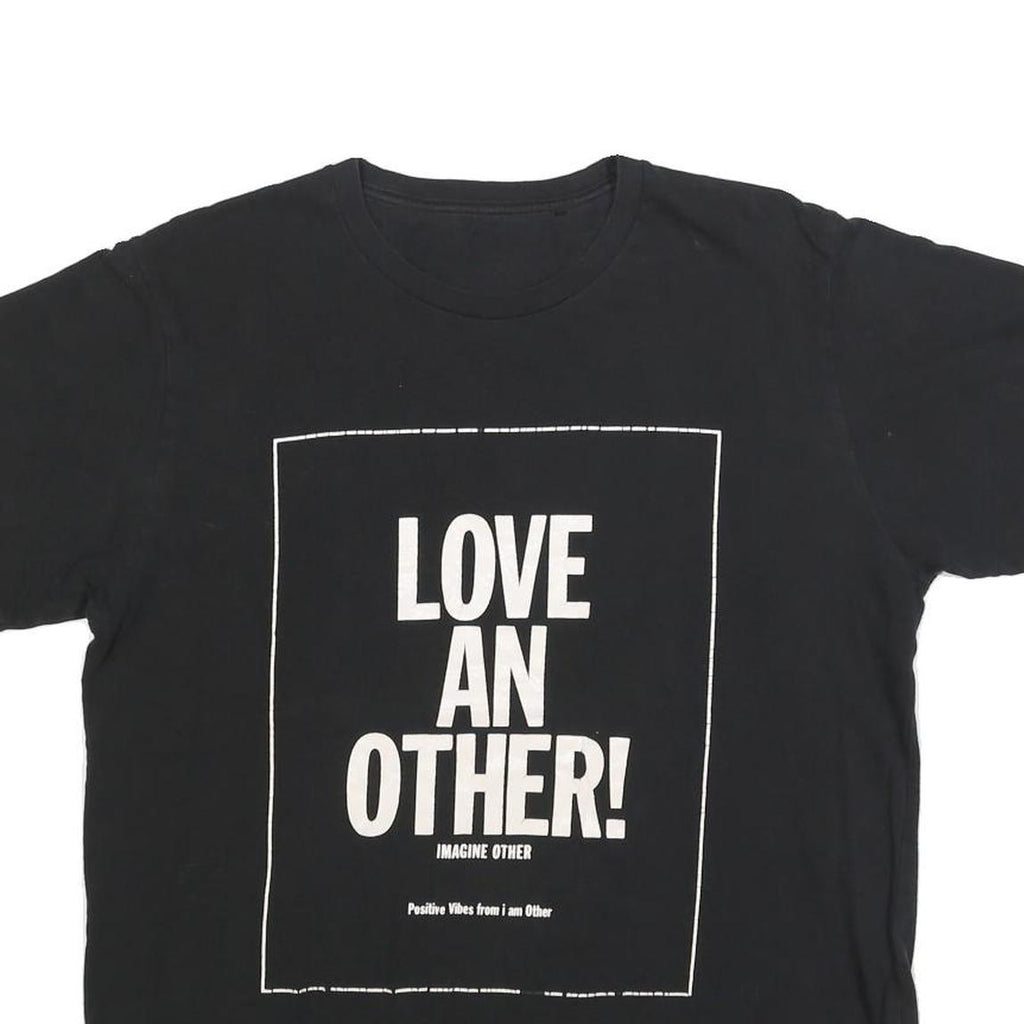 Womens Black Cotton Blend Graphic T-Shirt L Short Sleeve Crew Neck Love Positive