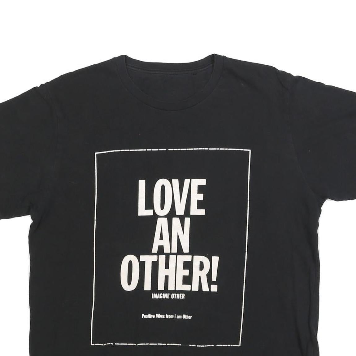 Womens Black Cotton Blend Graphic T-Shirt L Short Sleeve Crew Neck Love Positive