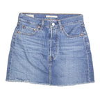 LEVI'S Womens Blue Denim Mini Cotton Blend Skirt Size S Frayed Hem
