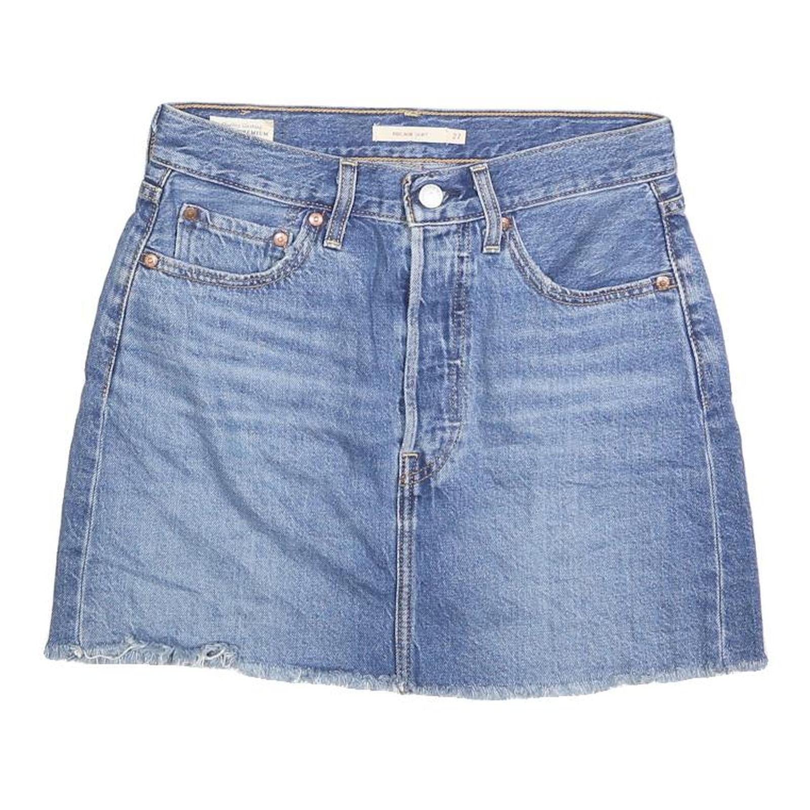 LEVI'S Womens Blue Denim Mini Cotton Blend Skirt Size S Frayed Hem