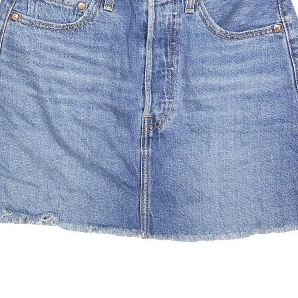 LEVI'S Womens Blue Denim Mini Cotton Blend Skirt Size S Frayed Hem