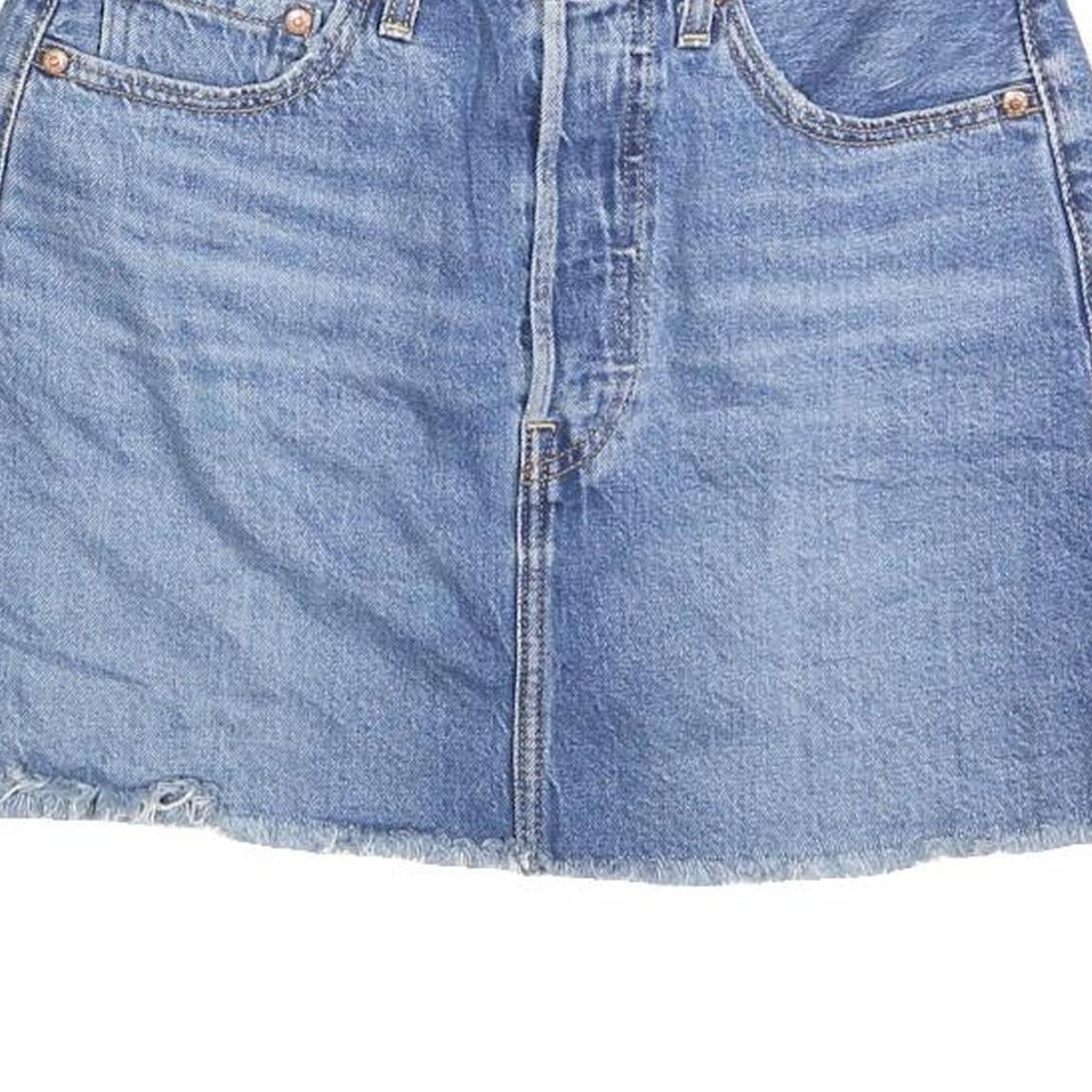 LEVI'S Womens Blue Denim Mini Cotton Blend Skirt Size S Frayed Hem