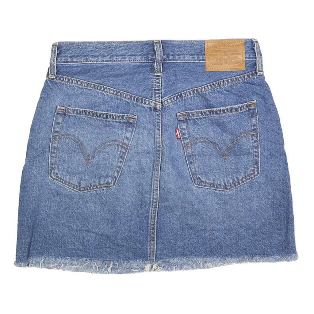 LEVI'S Womens Blue Denim Mini Cotton Blend Skirt Size S Frayed Hem