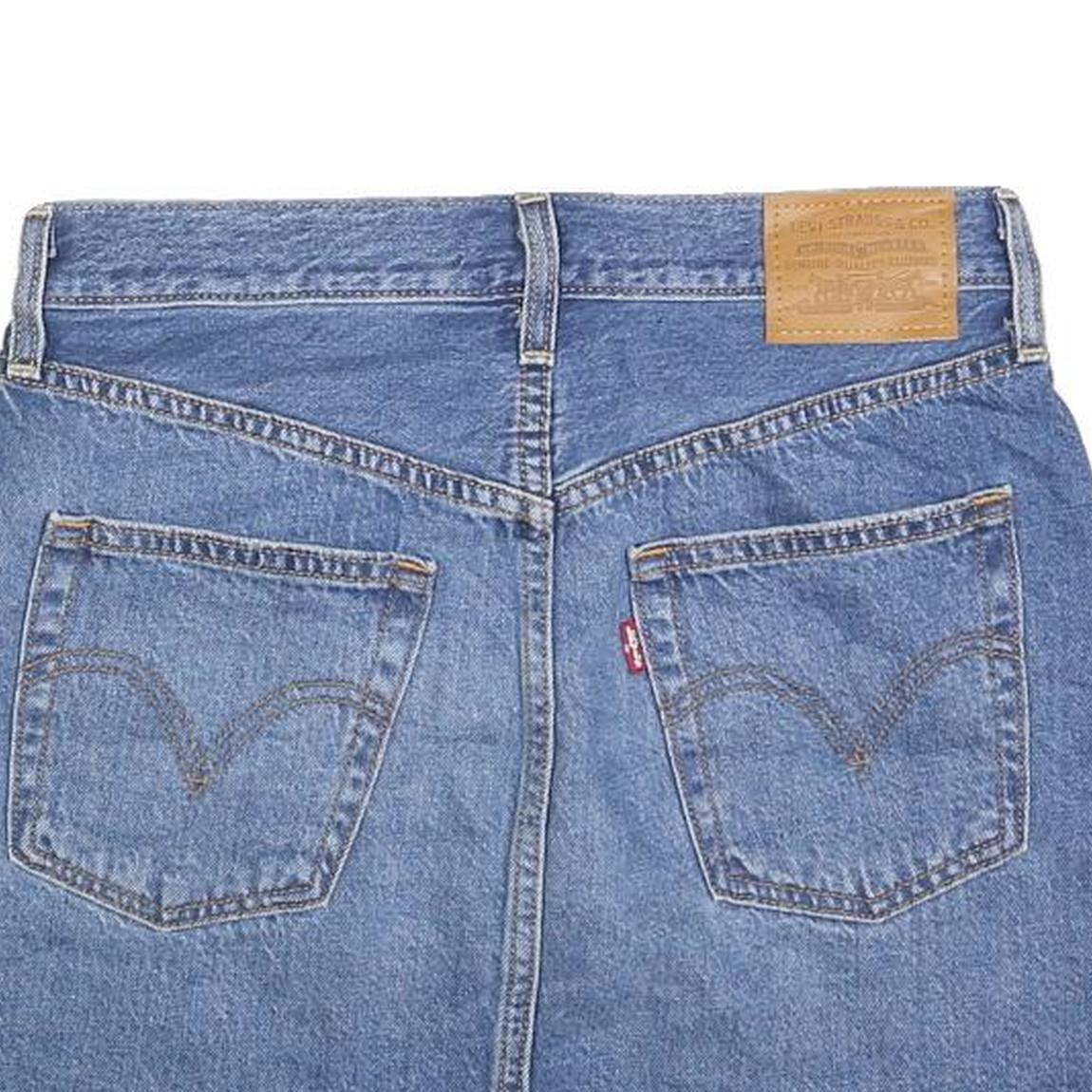 LEVI'S Womens Blue Denim Mini Cotton Blend Skirt Size S Frayed Hem