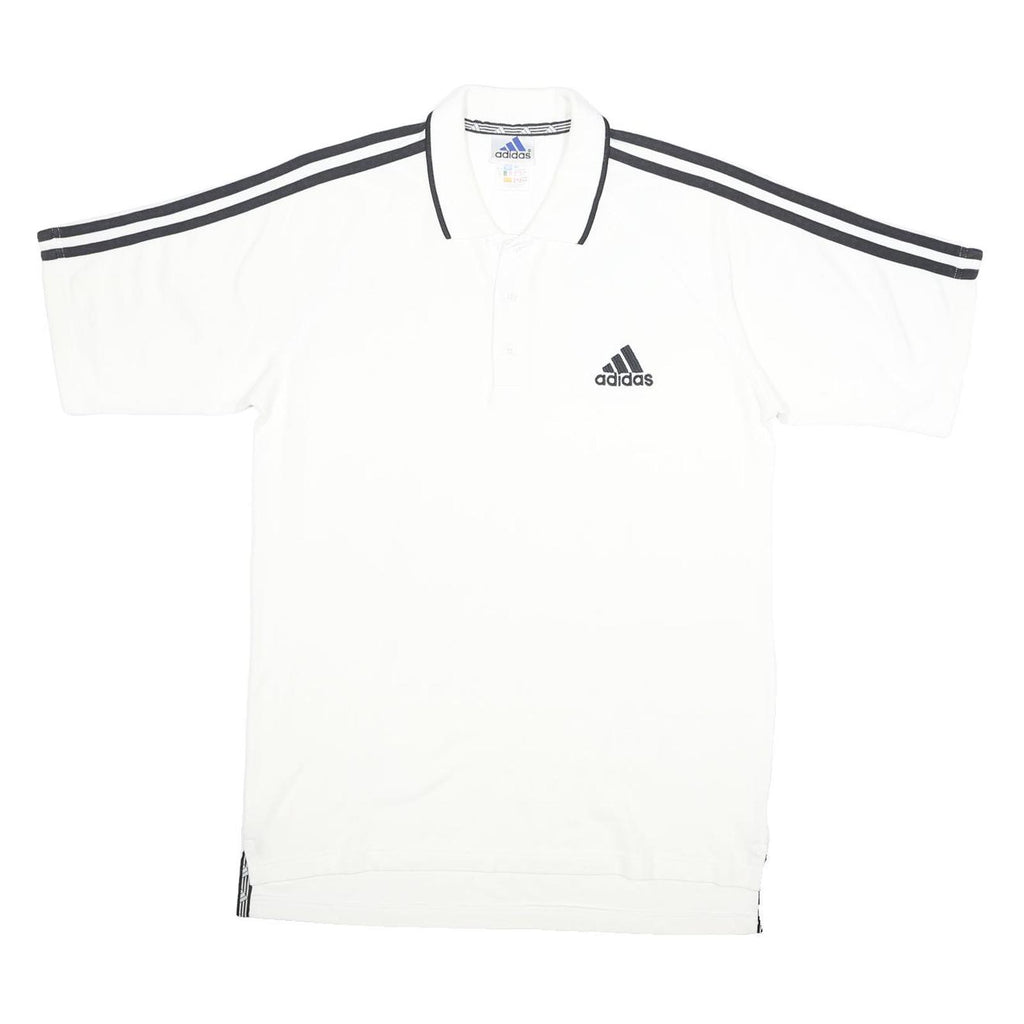 ADIDAS Mens White & Black Short Sleeve Classic Logo Polo Shirt M Cotton Blend