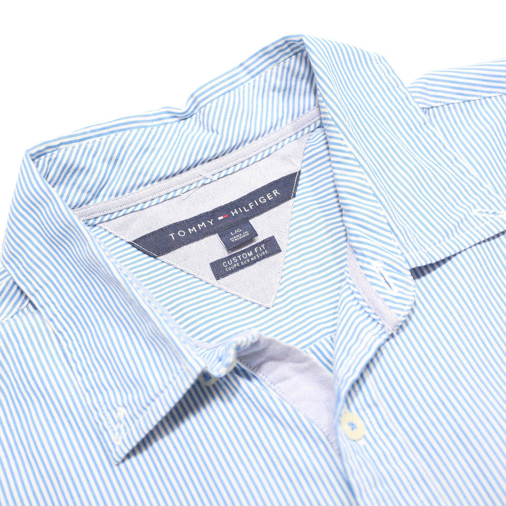 TOMMY HILFIGER Mens Blue & White Striped Shirt L Long Sleeve Cotton Classic Fit