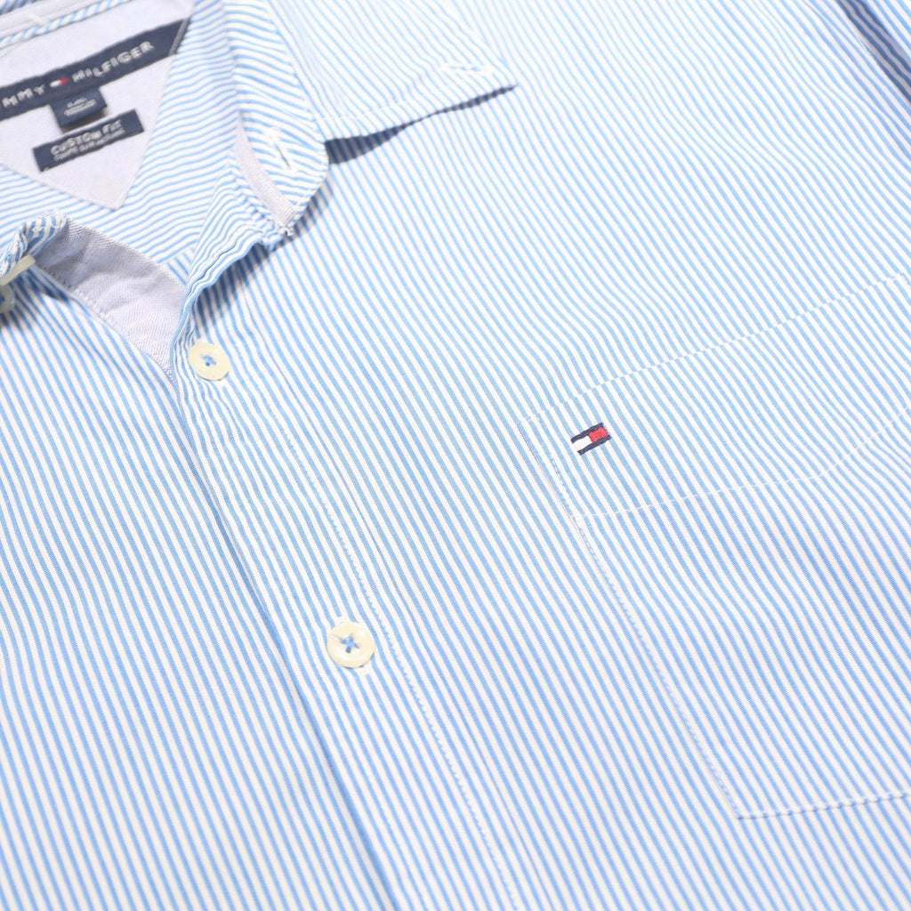 TOMMY HILFIGER Mens Blue & White Striped Shirt L Long Sleeve Cotton Classic Fit