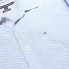 TOMMY HILFIGER Mens Blue & White Striped Shirt L Long Sleeve Cotton Classic Fit