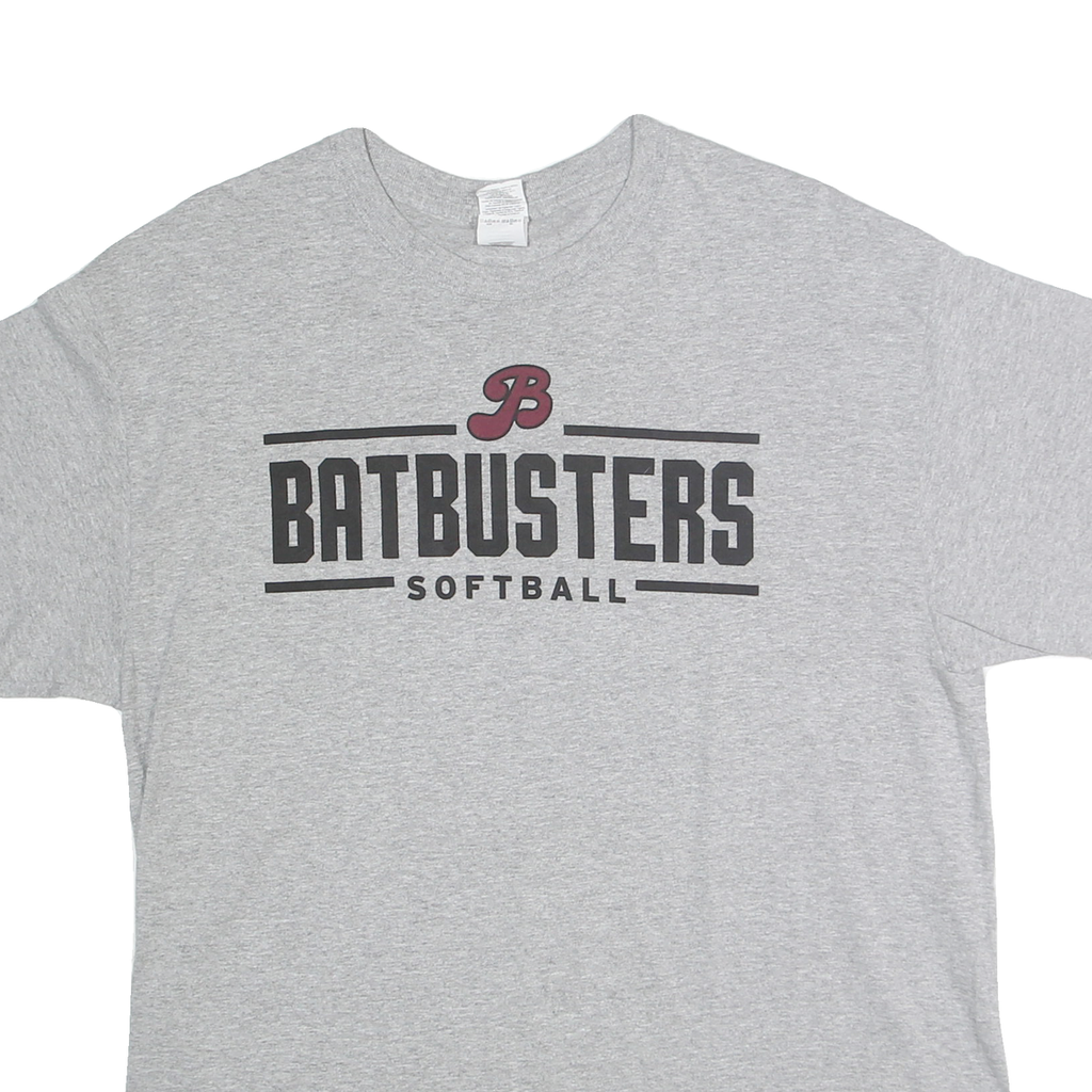 GILDEN Mens Grey Batbusters Softball Graphic T-Shirt L Short Sleeve Crew Neck
