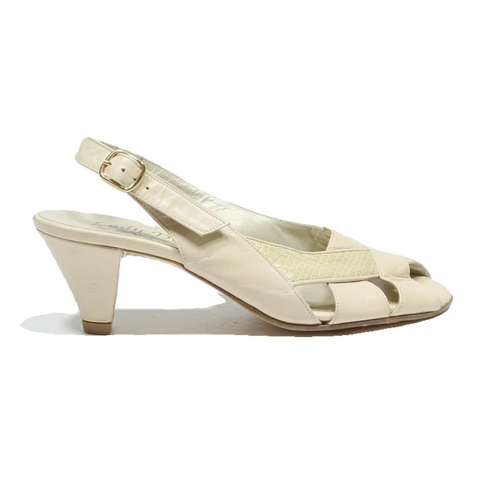 LADY DOC Womens Slingback Peep Toe Leather Cream UK 2 Elegant Comfort