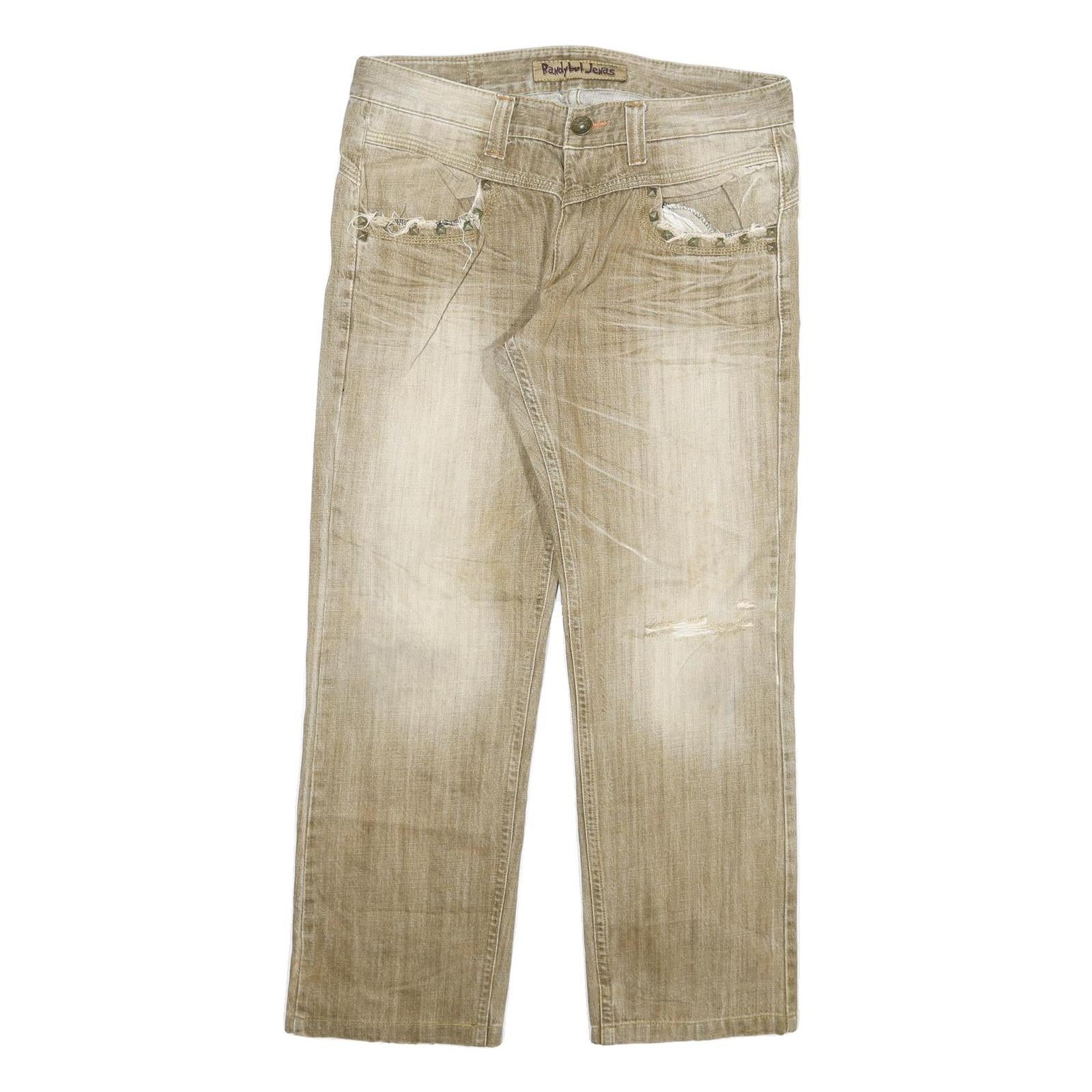 BANDYBUL Mens Jeans Beige Regular Straight Denim Light W35 L29 Cotton Blend Zip