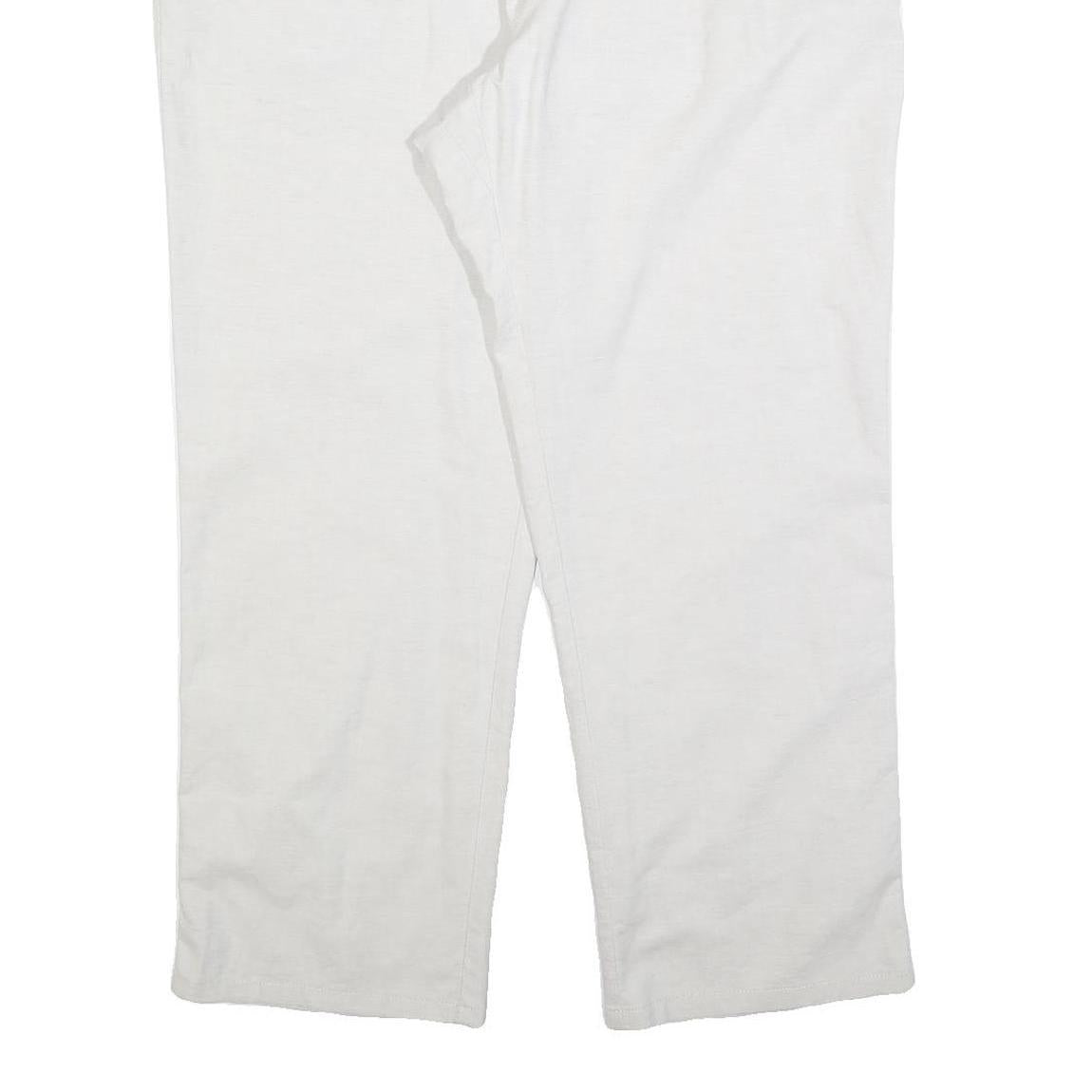 Womens Relaxed Fit White Linen Blend Trousers W38 L28 Comfortable Casual Elastic